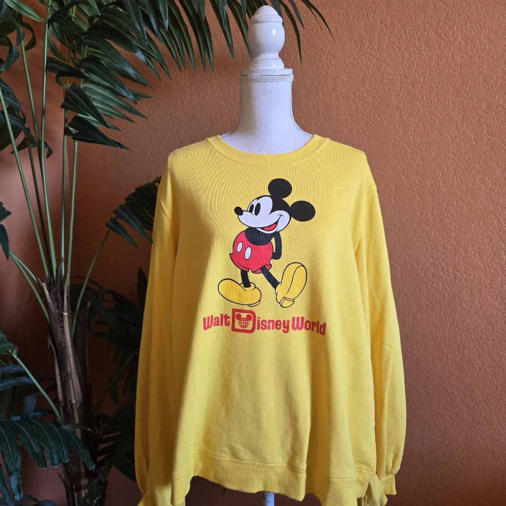 Disney Mickey Mouse Sweatshirt Yellow XL Balloon Sleeves Parks Crew Neck - Picture 9 of 9